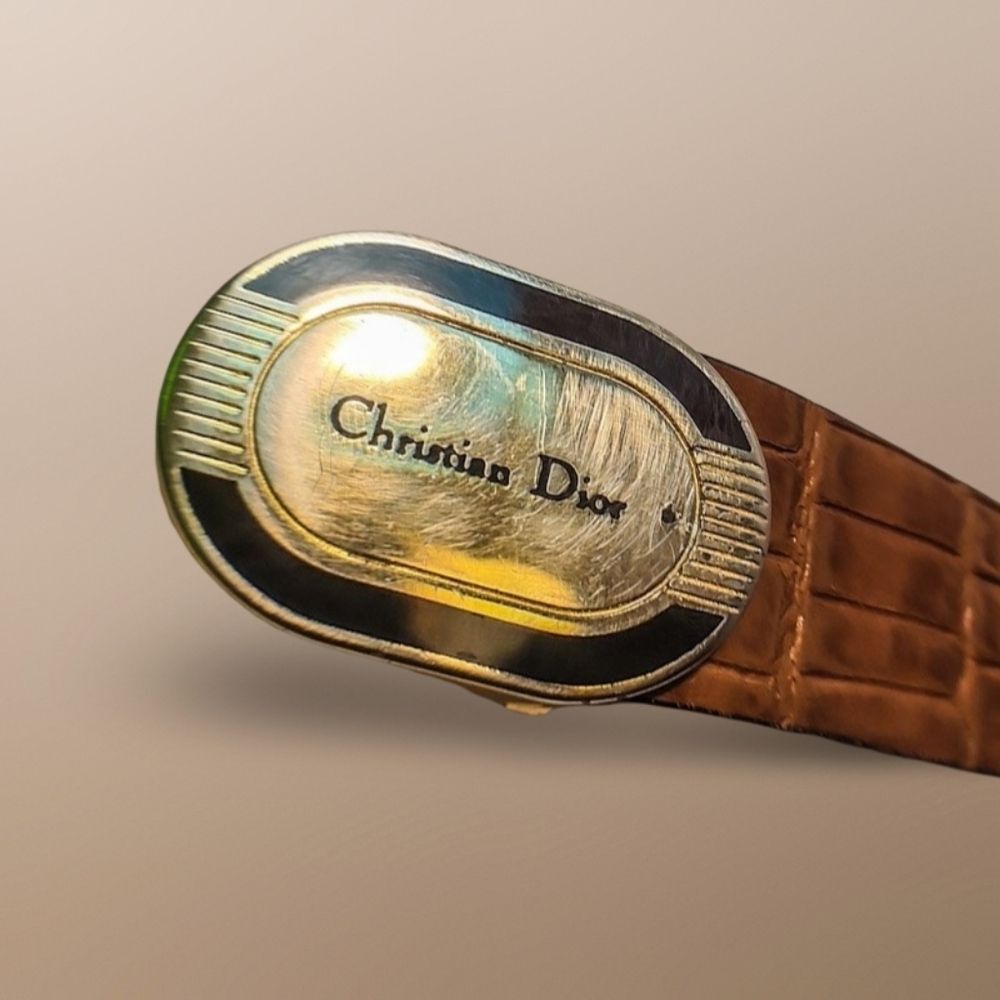 Vintage Dior Brown Leather Belt with Multi Color Alloy Buckle - Picture 6 of 7